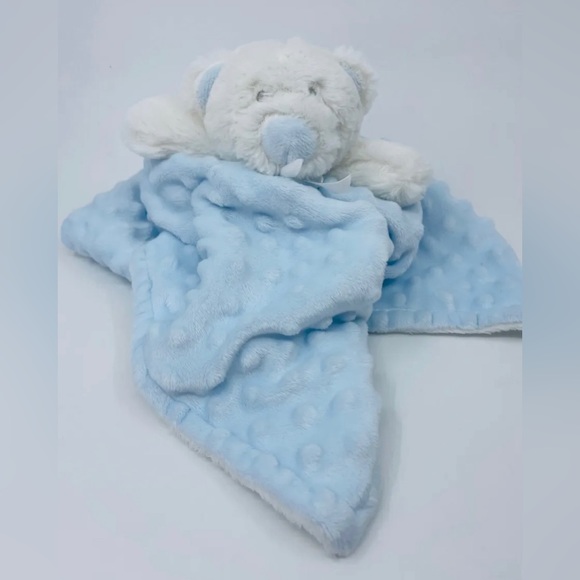 Blankets & Beyond Blue & White Bear Plush Baby Security Blanket Lovey (2014) - Picture 1 of 3